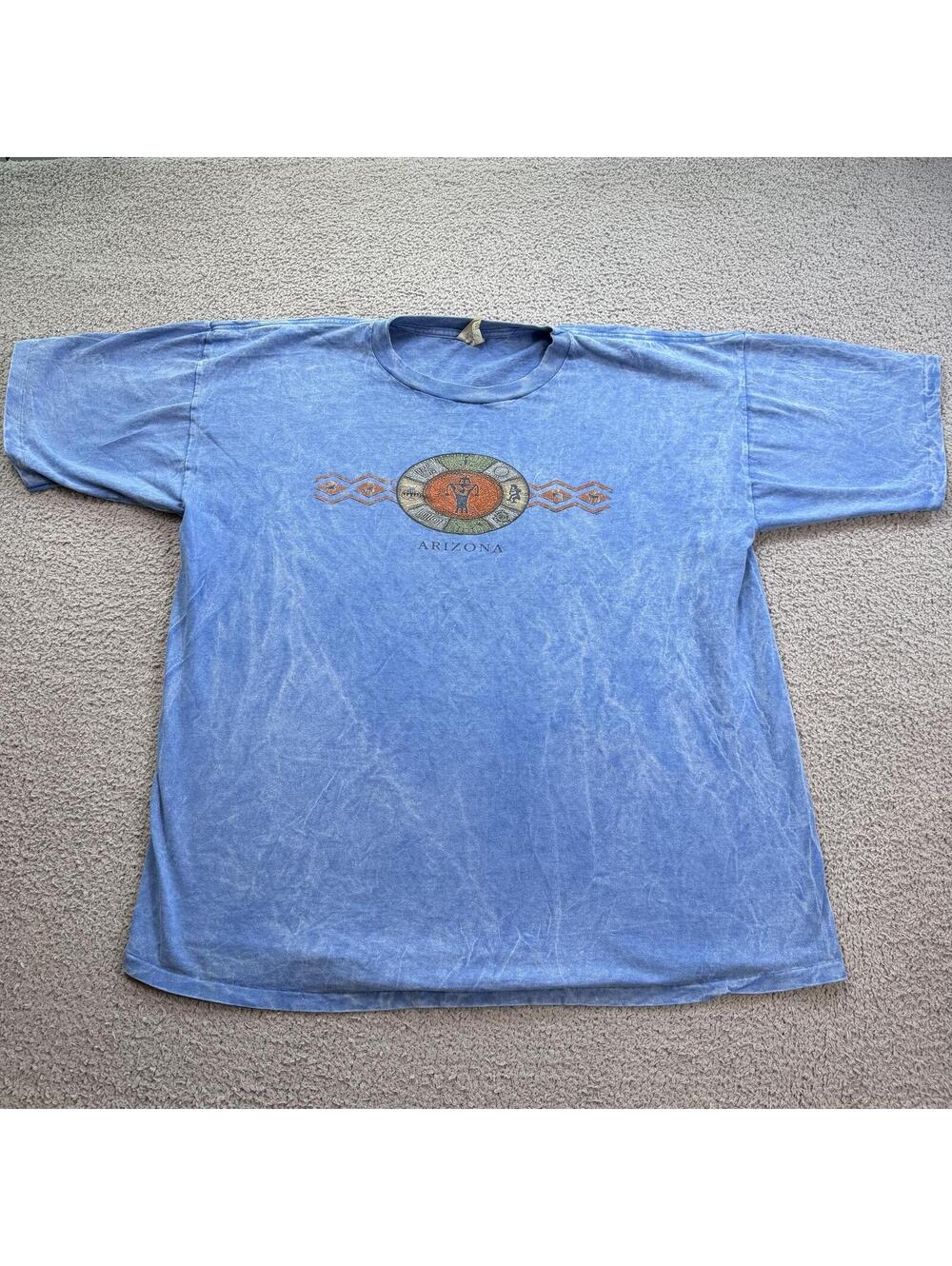 Vintage 90s Arizona Graphic T Shirt XXL Made In USA Prairie Mountain Faded Blue